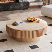 Mesa de centro redonda moderna de madera maciza chapada con almacenamiento