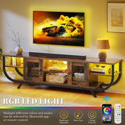 Mueble de TV industrial YITAHOME, soporte de TV de 160 cm para televisores de hasta 65 pulgadas con iluminación LED, mueble de televisión para salón con almacenamiento abierto, marrón vintage