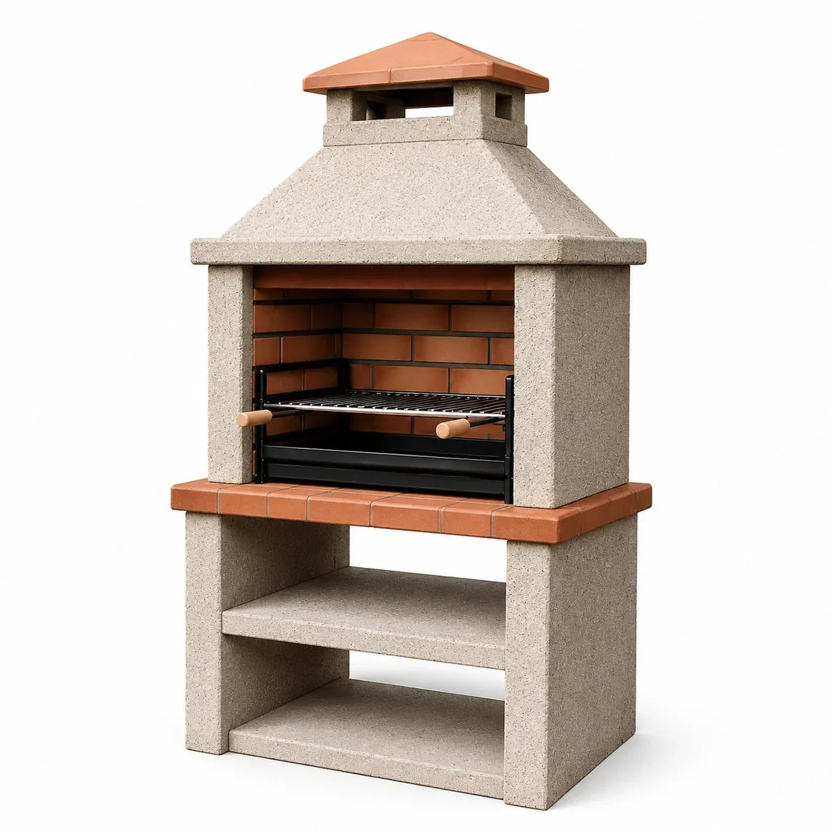 Chimenea de jardín de ladrillo y hormigón con parrilla