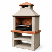 Chimenea de jardín de ladrillo y hormigón con parrilla