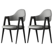 Silla de comedor con reposabrazos de cuero moderna curvada de respaldo abierto