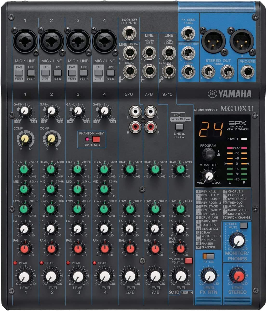 Consola de mezclas YAMAHA de 10 canales MG10XU, ZT82750