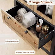 Alacena de cocina estilo granja con puertas de vidrio, armario de almacenamiento de 72 pulgadas con cajones y estantes ajustables para comedor, baño y sala de estar