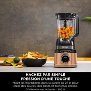 Ninja Detect Power Blender Pro y procesador de alimentos 2 en 1, licuadora de 1200 W con jarra de 2 L, 1 vaso individual, licuadora para batidos y bebidas heladas, picadora de verduras, negro y cobre, TB301EUCP