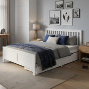 Cama doble Merax con cajones de 140 x 200 cm, cama de madera con cabecero y somier de láminas, estructura de estilo sencillo, cama para niños, jóvenes y adultos, marco de madera de pino, blanco