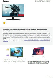 Monitor iiyama Fast IPS G-Master Red Eagle, compatible con G-Sync, 1920x1080@240Hz, 350cd/m², 2x HDMI, DisplayPort, 0.4ms (MPRT), altavoces, Black Tuner