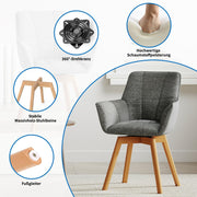 WAFTING Juego de 6 sillas de comedor giratorias, silla giratoria de 360° con reposabrazos y patas de madera, silla tapizada de terciopelo para comedor, sala de estar, cocina, dormitorio, gris oscuro