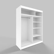 Armario corredero ML Furniture de 150 cm con espejo, armario para dormitorio, armario multiusos para salón - 150 x 200 x 58 cm; color: blanco, armario de puertas correderas