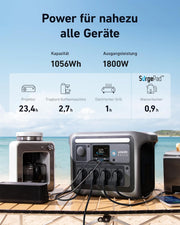 Estación de energía portátil Anker SOLIX C1000, LiFePO4, generador solar de 1800W, carga al 100% en 58 minutos con modo UltraFast, estación de energía LFP para exteriores, camping y reserva de energía (panel solar opcional)