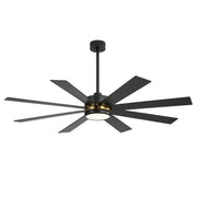 Ventilador de techo negro de 65 pulgadas y 8 aspas con luz y control remoto
