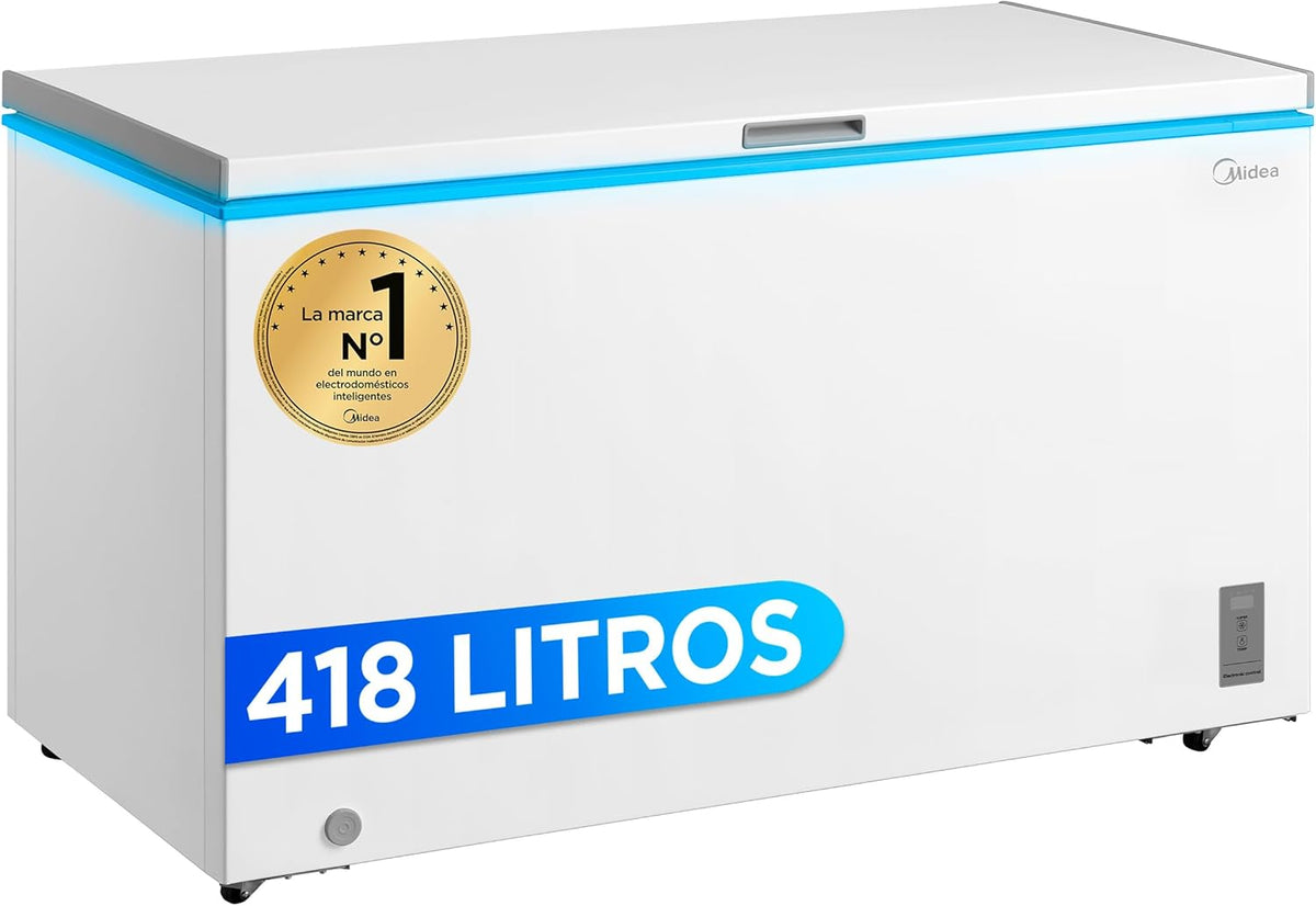 Congelador horizontal pequeño MIDEA de 418 L | Congelador arcón convertible a frigorífico con motor inverter, control electrónico de temperatura, cestas con asa | Arcón silencioso de 41 dB y bajo consumo