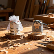 Adornos de madera tallados a mano de gatos y perros, decoración rústica para el hogar estilo bohemio de granja para escritorio