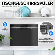 Minilavavajillas Bomann con conexión de agua | incl. manguera | Lavavajillas de sobremesa silencioso | Mini lavavajillas para cocinas pequeñas/camping | Lavavajillas pequeño con protección contra desbordamiento | TSG 7405 negro
