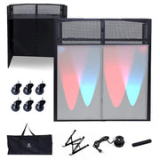 Set de cabina de DJ portátil con paneles de iluminación integrados, estuche de transporte resistente y dimensiones compactas de 40x20 pulgadas