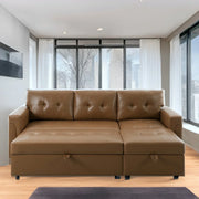 Sofá seccional reversible convertible con cama extraíble, chaise longue con almacenamiento oculto y patas duraderas