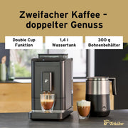 Cafetera superautomática Tchibo Esperto2 Caffè con función para 2 tazas para Caffè Crema y Espresso, Granite Black - INCLUYE set de degustación de café GRATIS