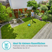 Cortacésped a batería Gardena HandyMower 22/18V P4A Set listo para usar: cortacésped manual, para superficies de césped de hasta 50 m², altura de corte ajustable, incl. batería 18V P4A (14620-20)