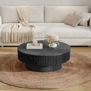 Mesa de centro redonda moderna de madera maciza chapada con almacenamiento