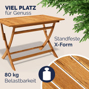Conjunto de mesa de jardín certificado FSC para 4 personas, 200 cm, 160 kg, resistente a la intemperie, plegable, 5 piezas, acacia con reposabrazos, marrón