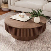 Mesa de centro redonda moderna de madera maciza chapada con almacenamiento