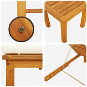 2025 Tumbonas 2 uds con Mesa y Cojines de Madera Maciza de Acacia, Tumbona con Cojines Crema de Madera Maciza de Acacia, Mesa Auxiliar de Jardín 35x35x34 cm de Madera Maciza de Acacia V8526