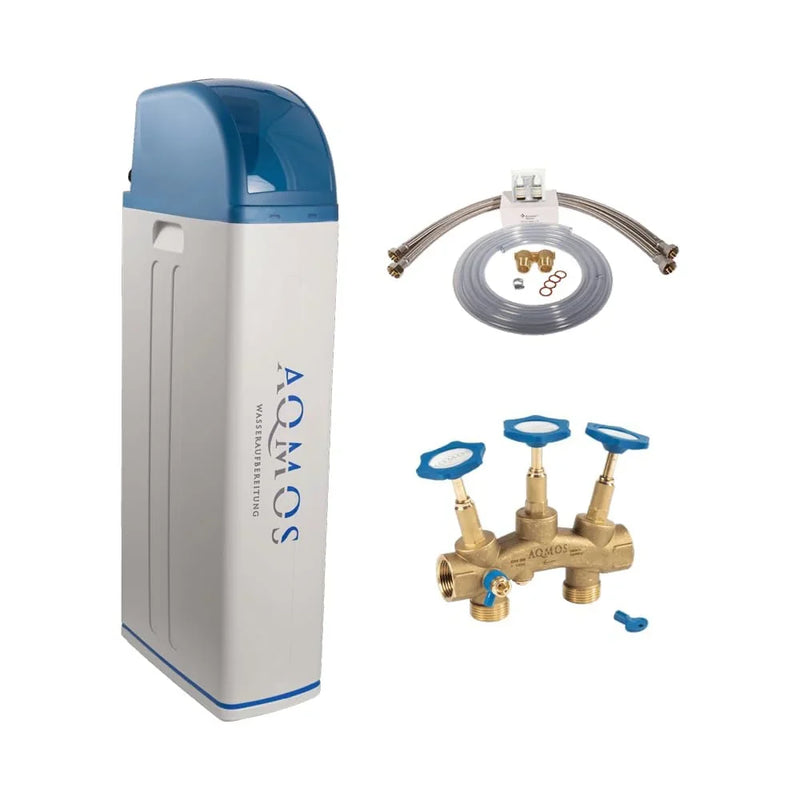 Sistema de descalcificación de agua AQMOS R2D272 incl. kit de conexión y bloque de montaje para hogares de hasta 7 personas, descalcificador antical