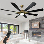 Ventilador de techo con luz, control remoto y 8 aspas grandes de madera