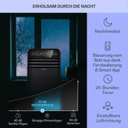 Aire acondicionado portátil Klarstein con manguera de escape, unidad 4 en 1 con ventilador, deshumidificador y modo nocturno, aire acondicionado pequeño y portátil para el hogar y la oficina, bajo consumo, 9000 BTU
