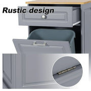 Mueble de cocina para basura con frente abatible, encimera de madera y cajón organizador