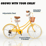 Glerc Missy 20, 24, 26 pulgadas bicicleta híbrida urbana tipo crucero para niñas, de 6 velocidades, con cesta de mimbre, para jóvenes mayores de 6 años, varios colores