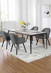 Juego de 6 sillas de comedor WOLTU, para dormitorio, cocina, salón, sillas de cocina tapizadas con reposabrazos, patas de madera maciza, asiento de terciopelo, gris oscuro