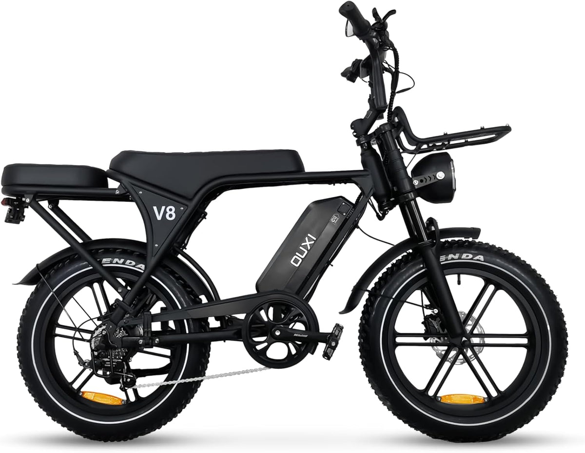 Bicicleta eléctrica OUXI E-Bike con motor de 250 W, Fatbike de 20" x 4.0, frenos de disco hidráulicos, desbloqueo NFC, par de 60 Nm y portaequipajes delantero y trasero