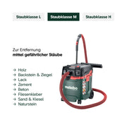 Aspirador universal metabo ASA 30 M PC, 1200 W, clase de polvo M, cable de 8 m, 30 l, manguera antiestática, limpieza de filtro, accesorios