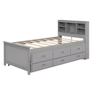 Cama tipo plataforma con nido y cajones, cama tipo plataforma con almacenamiento y USB, cama tipo plataforma de madera con estantería