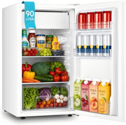 Refrigerador con congelador FOHERE 90L, mininevera pequeña con 7 niveles de temperatura ajustables, eficiente energéticamente y ultrasilenciosa para residencia de estudiantes/oficina, blanco