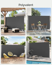 SONGMICS Toldo lateral de aluminio extensible 160 x 350 cm, biombo, protección solar, opaco, para balcón, terraza, jardín, antracita GSA165G