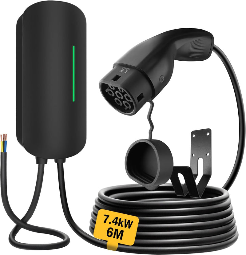 Estación de carga Morec para vehículo eléctrico Wallbox 7KW Tipo 2, cargador de coche eléctrico monofásico con cable de carga de 6M