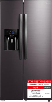 Midea KS-DDX 6.32 WT Frigorífico americano / 178,8 cm de altura / 254 kWh/año / No Frost / Compresor Dual Inverter / con dispensador de agua/hielo 3 en 1 y depósito de agua, Dark Inox