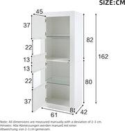 Vitrina Merax, vitrina de cristal, armario con iluminación LED, armario alto en blanco brillante con 2 estantes de cristal ajustables, vitrina para colecciones, estantería para salón, dormitorio, oficina, 161 cm
