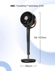 Ventilador de pie inteligente DR-HAF003S con Wi-Fi, luz LED RGB, oscilación de 150°, 12 velocidades y flujo de aire de 2209 m³/h