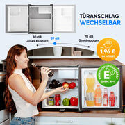 Mininevera Stillstern E 45L con descongelación automática, cerradura, compartimento de congelación, silenciosa, ideal para cocina, oficina, dormitorio, hoteles y apartamentos pequeños, frigorífico pequeño, minibar, nevera para bebidas
