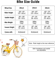 Glerc Missy 20, 24, 26 pulgadas bicicleta híbrida urbana tipo crucero para niñas, de 6 velocidades, con cesta de mimbre, para jóvenes mayores de 6 años, varios colores