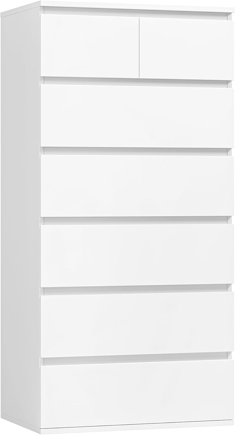 Cómoda FOREHILL de 7 cajones, cómoda para dormitorio de adulto, sinfonier alto, cómoda de almacenamiento blanca, armario con cajones para salón y pasillo, de madera, 60x40x119cm