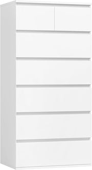 Cómoda FOREHILL de 7 cajones, cómoda para dormitorio de adulto, sinfonier alto, cómoda de almacenamiento blanca, armario con cajones para salón y pasillo, de madera, 60x40x119cm