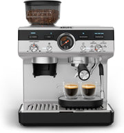 Krups Precision, Máquina de café espresso manual con molinillo, 30 niveles de molienda, 15 bares, boquilla de vapor, 3 temperaturas, interfaz intuitiva, capuchino, XP801T10