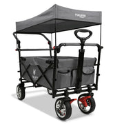 Carrito de mano plegable y compacto Fuxtec FX-CT700 gris, con frenos, asiento acolchado, mango ajustable en altura, para excursiones