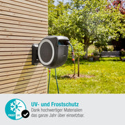 Caja portamanguera de pared Gardena RollUp L (blanco) 30 m exclusiva para Amazon: caja portamanguera giratoria, guía de manguera integrada, incluye 30 m de manguera de calidad Gardena, lanza de limpieza y pistola de riego (18627-38)
