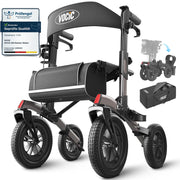 Andador plegable y ligero VOCIC con asiento, ruedas de caucho macizo, ajustable en altura, aluminio, gris, para exteriores