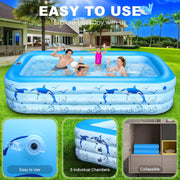 Piscina hinchable para adultos LanOcean con luces, piscina familiar rectangular hinchable solar con 12 modos de iluminación, piscina hinchable grande para niños de 240x150x55 cm, piscina infantil para jardín