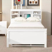 Cama tipo plataforma con nido y cajones, cama tipo plataforma con almacenamiento y USB, cama tipo plataforma de madera con estantería